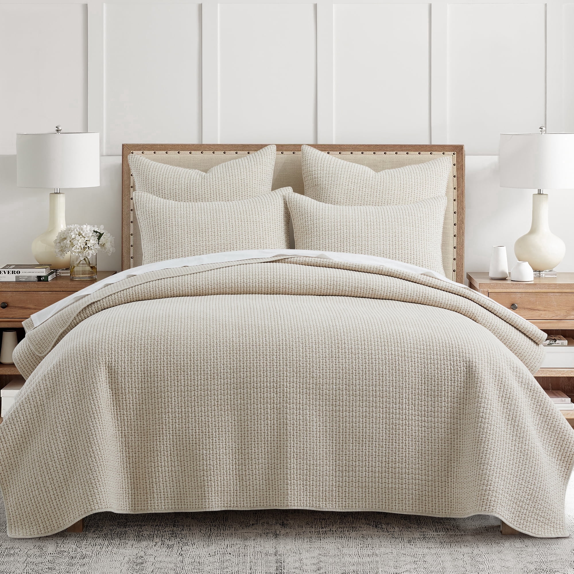 Levtex Home - Pick-Stitch Artisan Taupe Quilt Set - Full/Queen Quilt (88x92in) and 2 Standard Shams - Textured - Reversible - Cotton