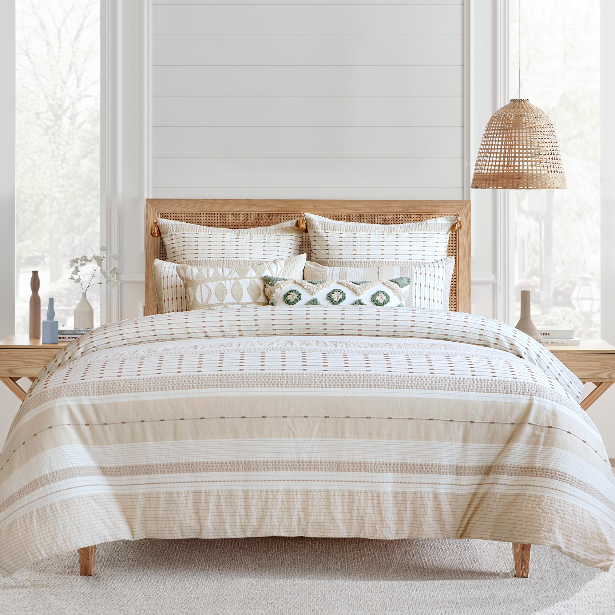 Levtex Home - Pickford Beige Duvet Cover Set - Full/Queen Duvet Cover + Two Standard Pillow Cases - Jaquard - Beige, Taupe and Cream - Duvet Cover (90 x 94in.) and Pillow Case (26 x 20in.) - Cotton