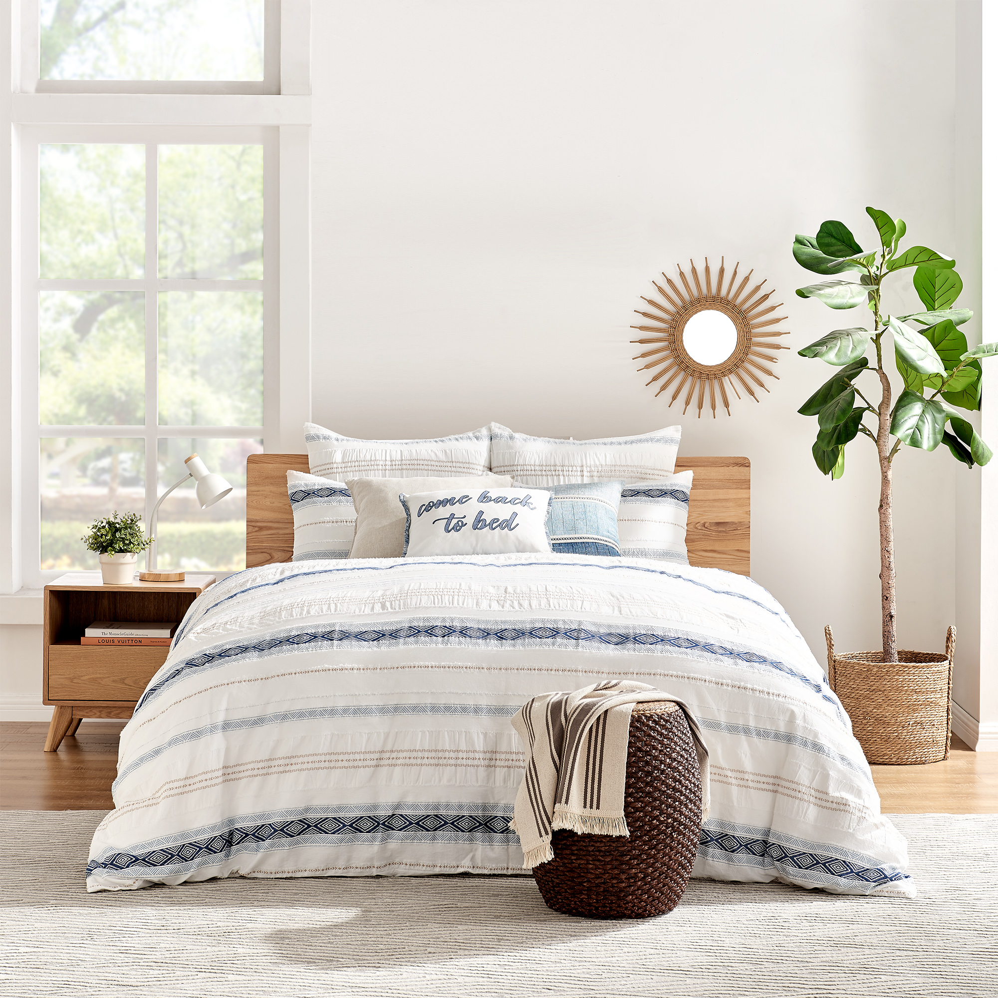 Levtex Home - Pickford Duvet Cover Set - Twin Duvet Cover + Two Standard Pillow Cases - Blue, Taupe, Off-White - Jacquard Tribal - Duvet Cover (68 x 88in.) and Pillow Case (26 x 20in.) - Cotton