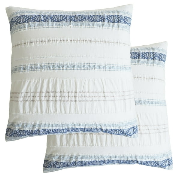 Levtex Home - Pickford set of 2 Euro Shams - Blue, Taupe, Off-White - Jacquard Tribal - 26in. X26in. - Cotton