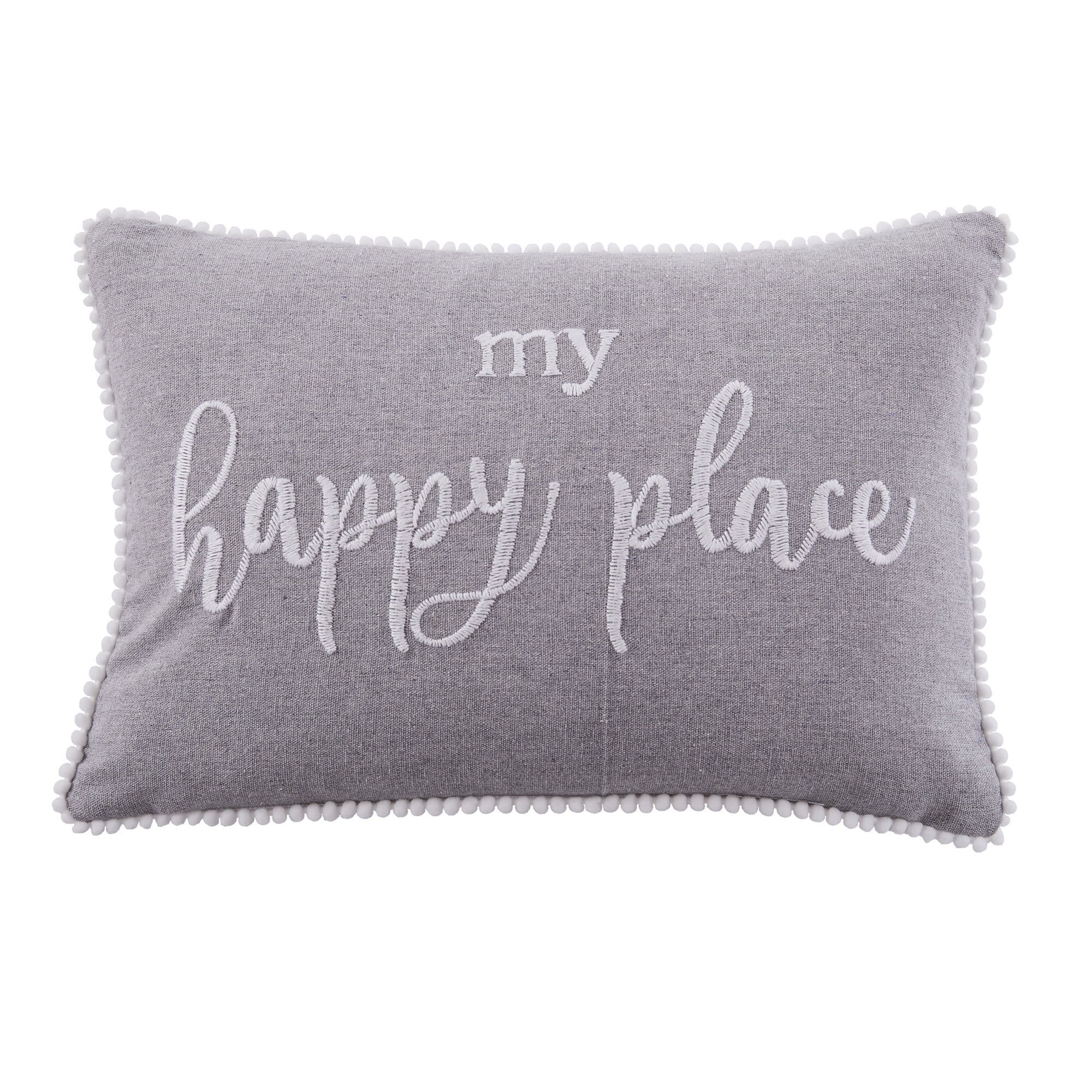 Gray and White Embroidered Rectangular Decorative Pillow
