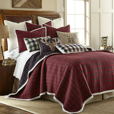 Levtex Home - Plaid Fur Quilt Set - Twin Quilt and One Standard Sham - Tartan Plaid in Red and Navy with Cream - Quilt (66x86in.) and Sham (20x26in.) - Reversible - Cotton/Cotton