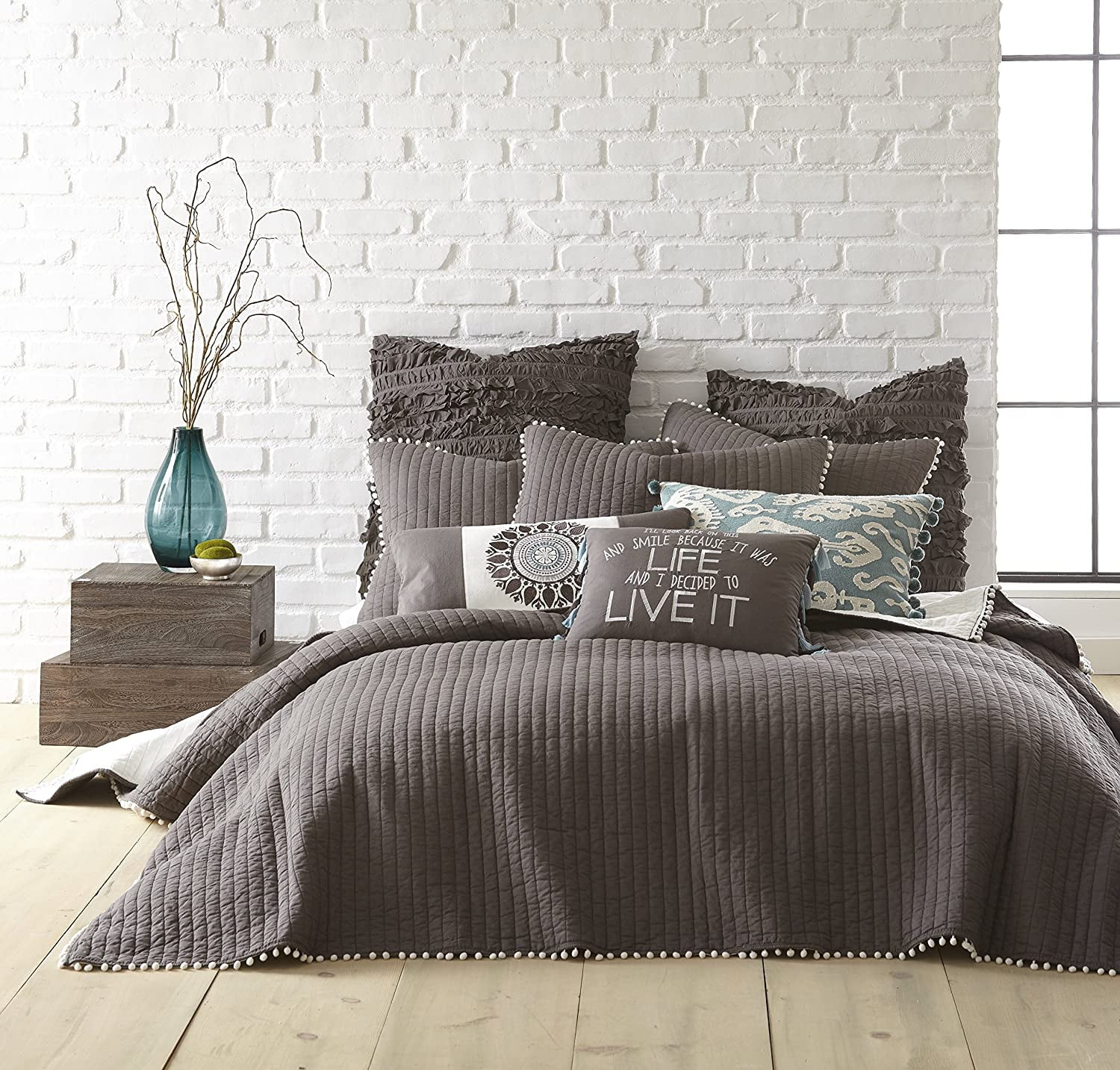 Slate Gray Cotton Twin Reversible Quilt Set