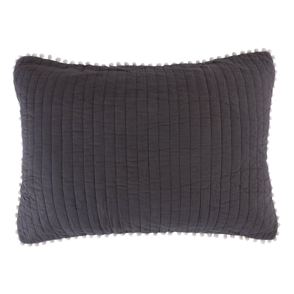 Levtex Home - Pom Pom - Standard Sham (26x20in.) - Slate - Cotton Fabric