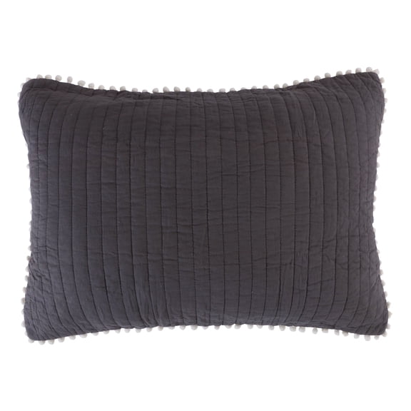 Levtex Home - Pom Pom - Standard Sham (26x20in.) - Slate - Cotton Fabric