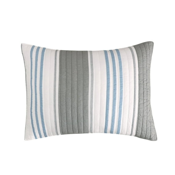 Levtex Home - Provincetown - Standard Sham (20x26in.) - Coastal Stripes - Grey, White, Blue - Cotton Fabric