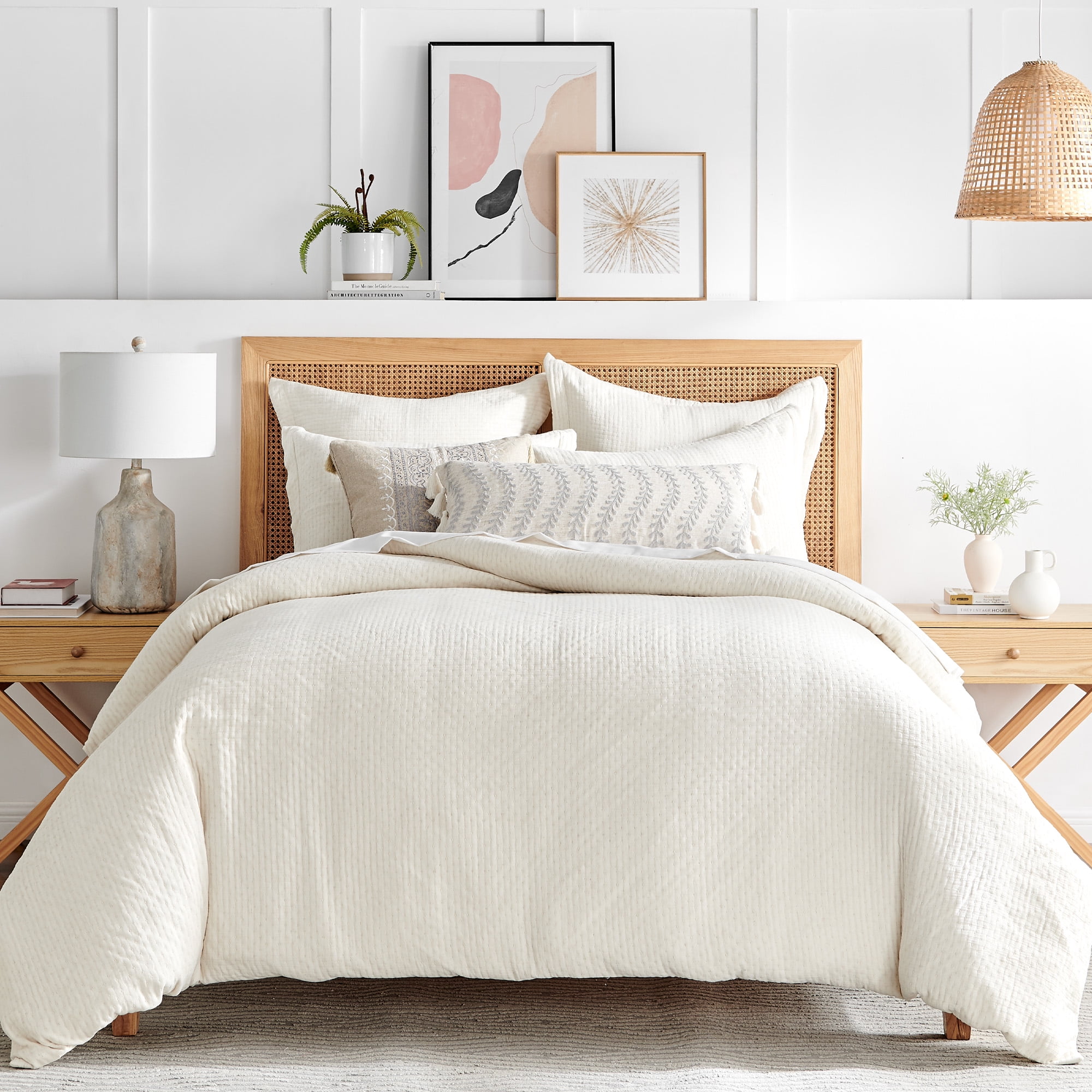 Levtex Home - Reede Muslin Cream Duvet Cover Set - Full/Queen Duvet Cover + Two Standard Pillow Cases - Muslin - Cream - Duvet Cover (90 x 94in.) and Pillow Case (26 x 20in.) - Cotton