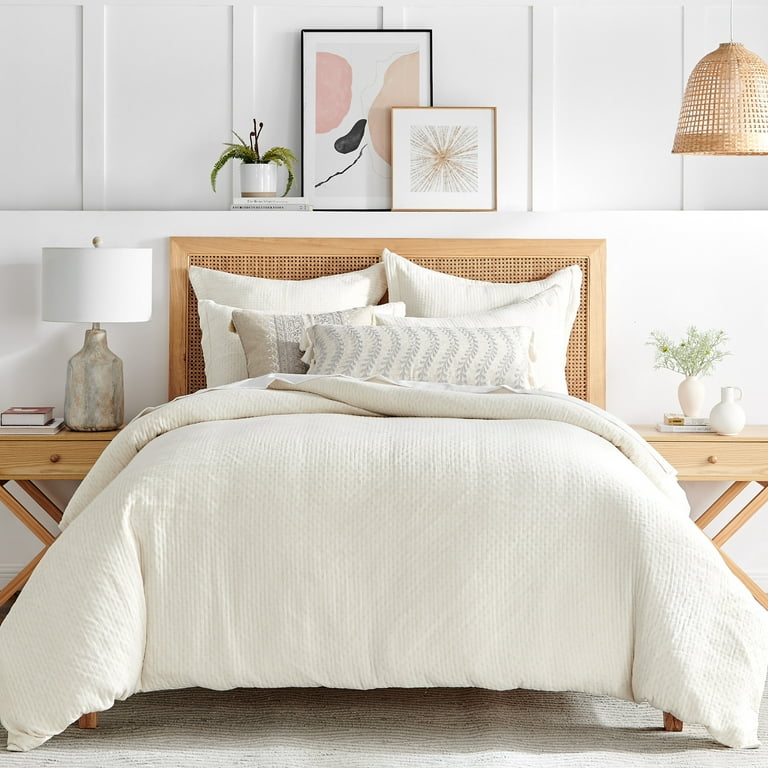 Levtex Home Reede Muslin Cream Duvet Cover Set Full Queen Duvet Cover Two Standard Pillow Cases Muslin Cream Duvet Cover 90 x 94in. and Pillow Case 26 x 20in. Cotton Walmart