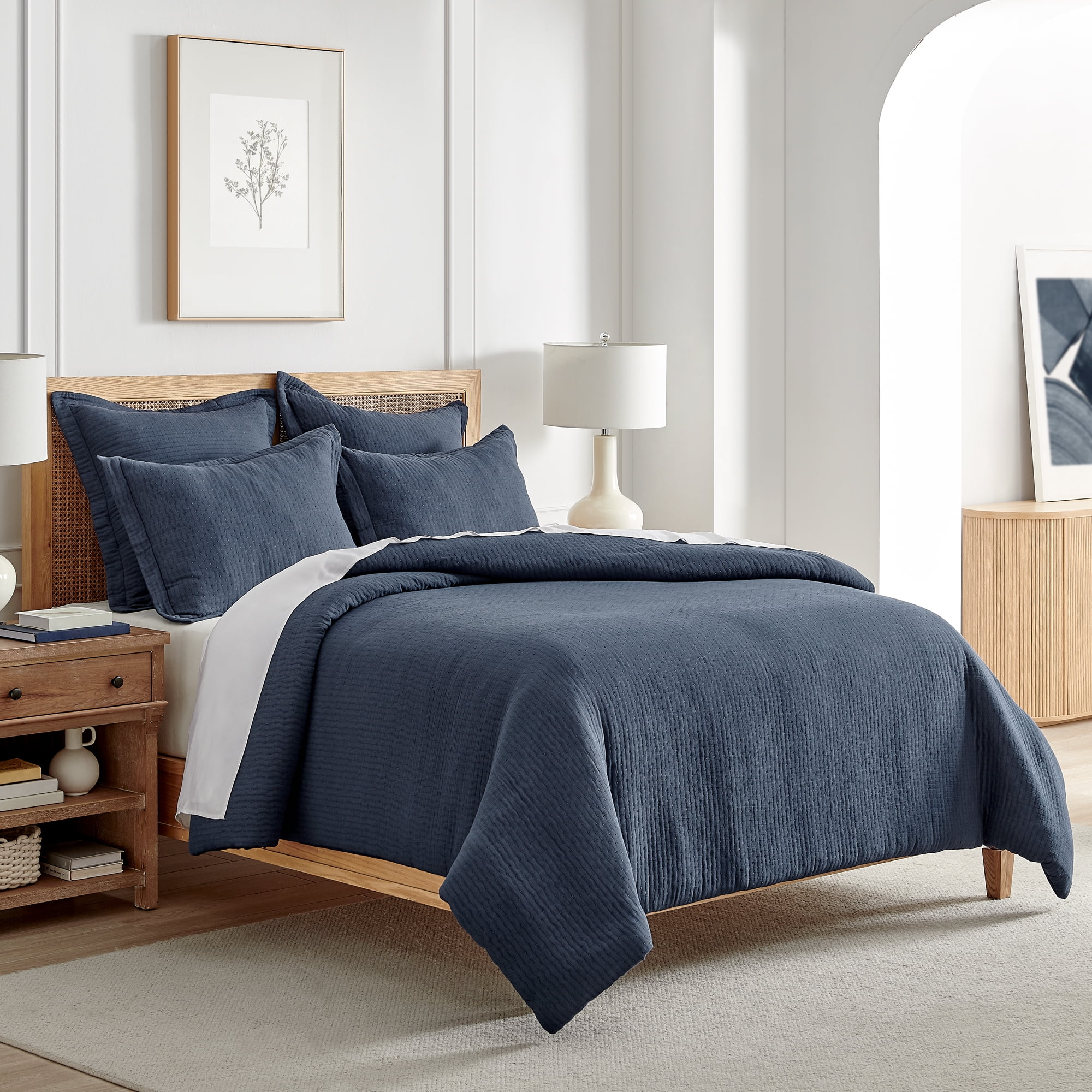 Levtex Home - Reede Muslin Navy Comforter Set - King Comforter + Two King Pillow Cases - Muslin - Navy - Comforter (106 x 94in.) and Pillow Cases (36 x 20in. ) - Cotton