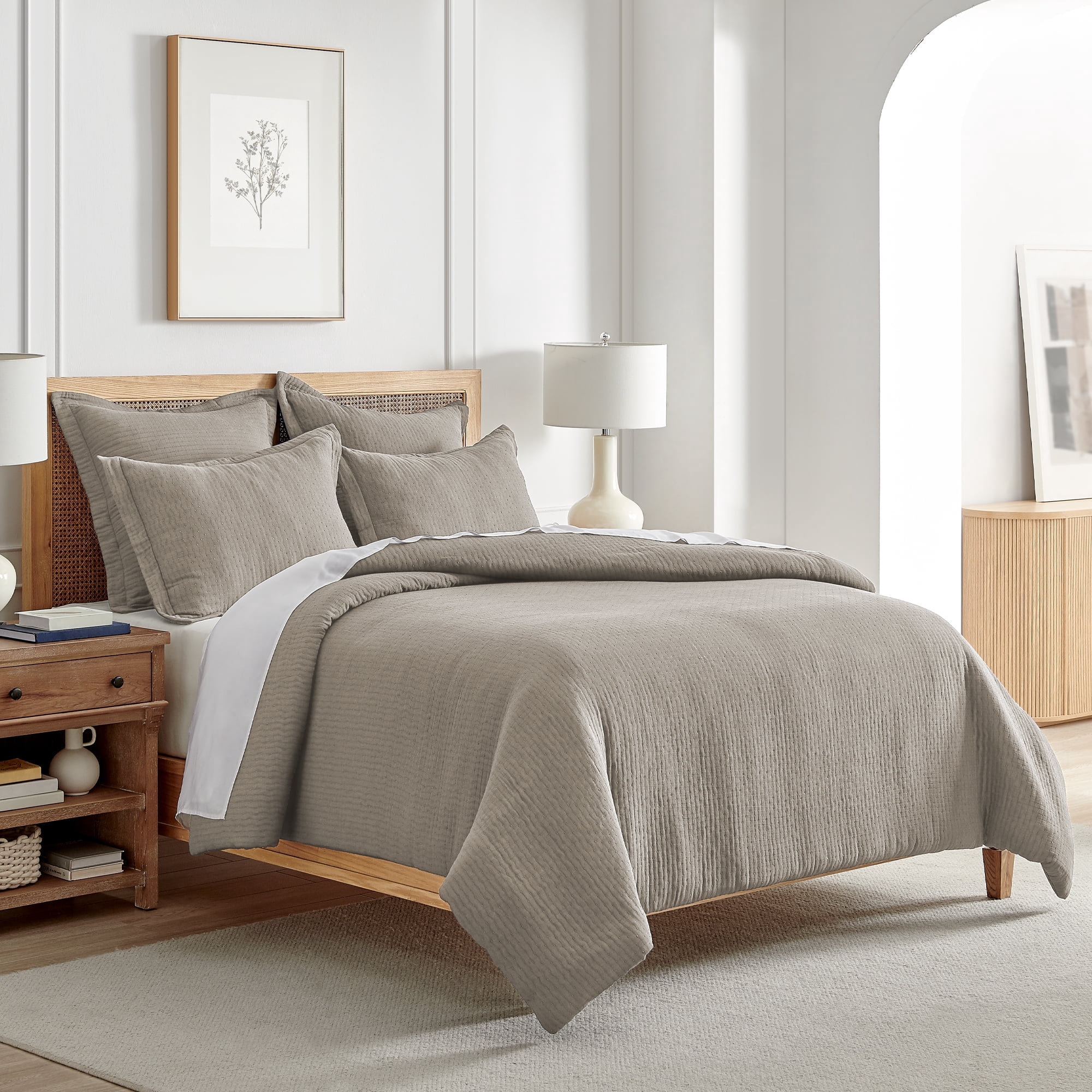 Levtex Home - Reede Muslin Taupe Comforter Set - Twin Comforter + One Standard Pillow Case - Muslin - Taupe - Comforter (68 x 88in.) and Pillow Case (26 x 20in.) - Cotton