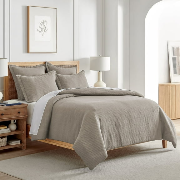 Levtex Home - Reede Muslin Taupe Duvet Cover Set - Twin Duvet Cover + One Standard Pillow Case - Muslin - Taupe - Duvet Cover (68 x 88in.) and Pillow Case (26 x 20in.) - Cotton