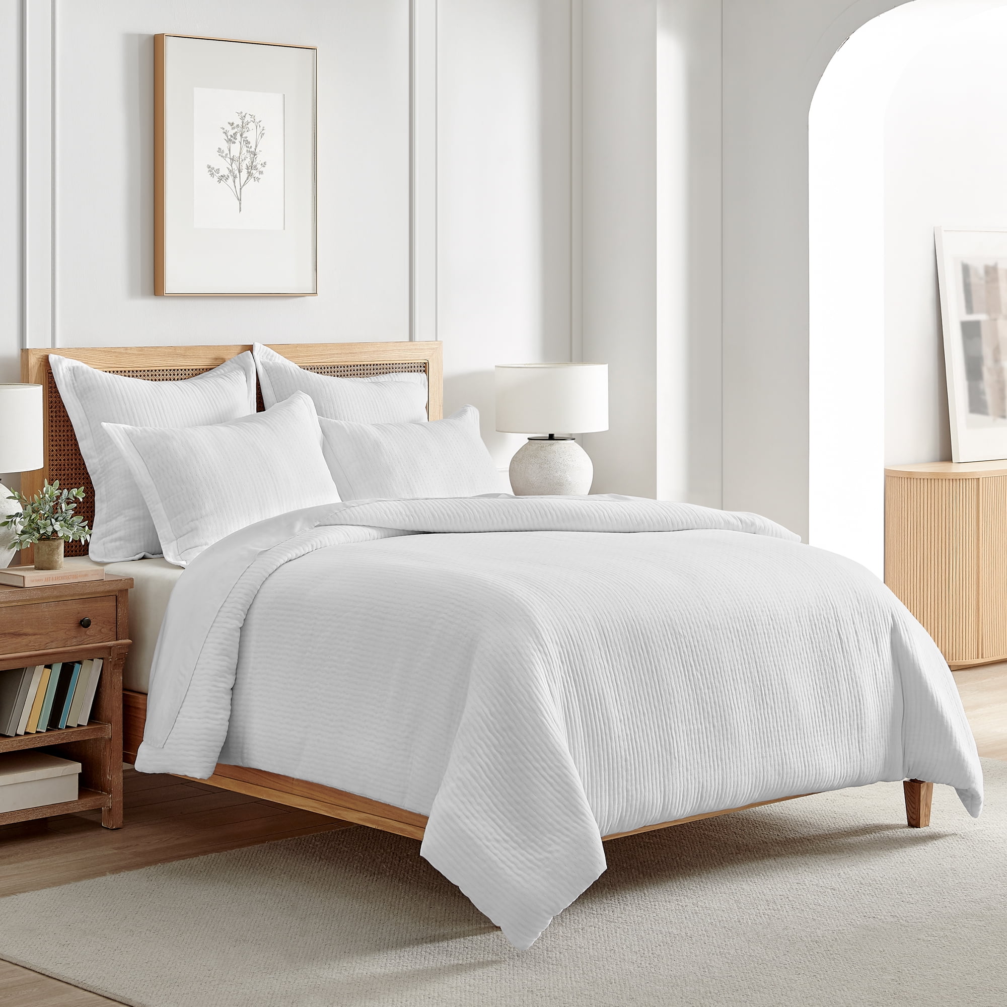 Levtex Home - Reede Muslin White Comforter Set - Twin Comforter + One Standard Pillow Case - Muslin - White - Comforter (68 x 88in.) and Pillow Case (26 x 20in.) - Cotton