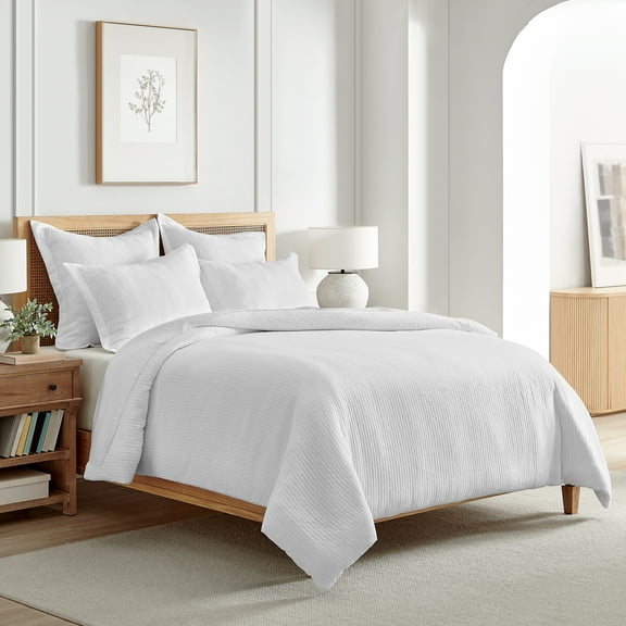 Levtex Home - Reede Muslin White Duvet Cover Set - Twin Duvet Cover + One Standard Pillow Case - Muslin - White - Duvet Cover (68 x 88in.) and Pillow Case (26 x 20in.) - Cotton