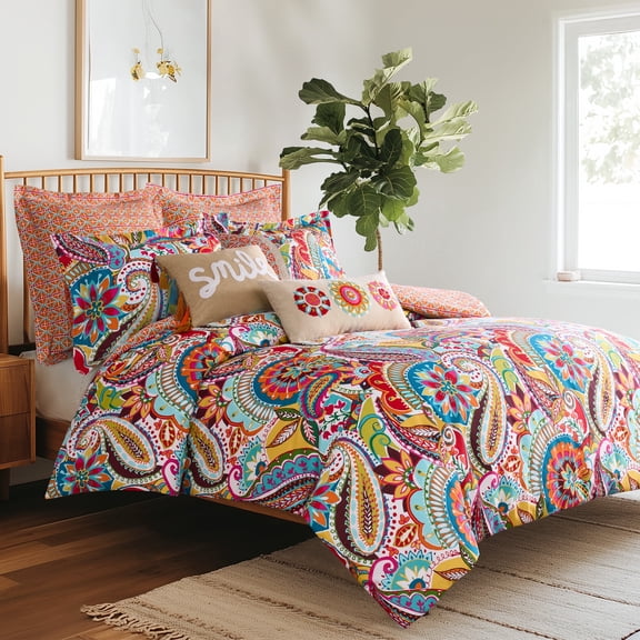 Levtex Home - Rhapsody Duvet Set - King/Cal King Duvet Cover (106x94in.) and 2 King Shams (20x36in.) - Paisley Floral - Reversible - Cotton