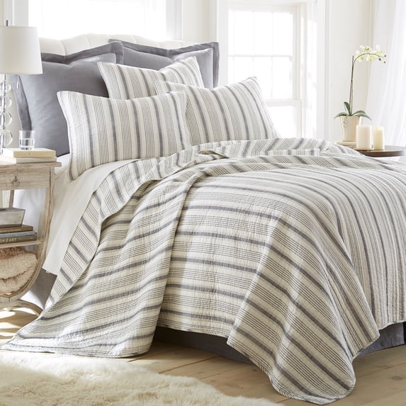 Levtex Home Rochelle Quilt Set King Quilt Stripe Grey and Cream