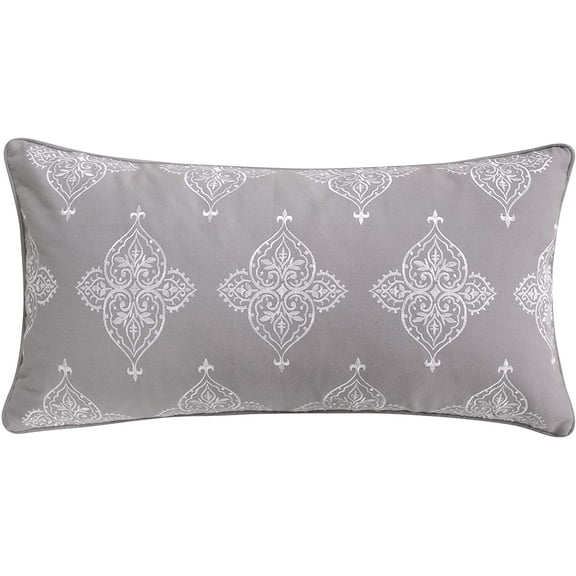 Levtex Home - Rome - Decorative Pillow (12 x 24in.) - Embroidered Medallions - Grey and White