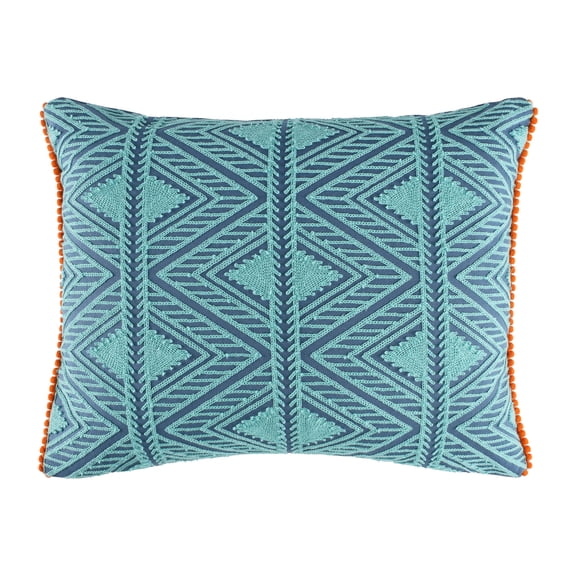 Levtex Home - Roshita Crewel Diamond Throw Pillow (18x14in) - Embroidered Geometric Design - Multicolor - RDS Feather Filled - Zipper Closure