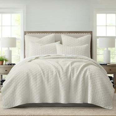 Levtex Home - Rowan Quilt Set - King Quilt and Two King Shams - Diamond Quilted - Cream Crinkle - Quilt (106x92in.) and Shams (20x36in.) - Reversible - Polyester