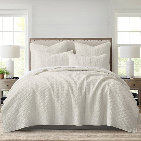 Levtex Home - Rowan Quilt Set - Twin Quilt and One Standard Sham - Diamond Quilted - Cream Crinkle - Quilt (68x86in.) and Sham (20x26in.) - Reversible - Polyester