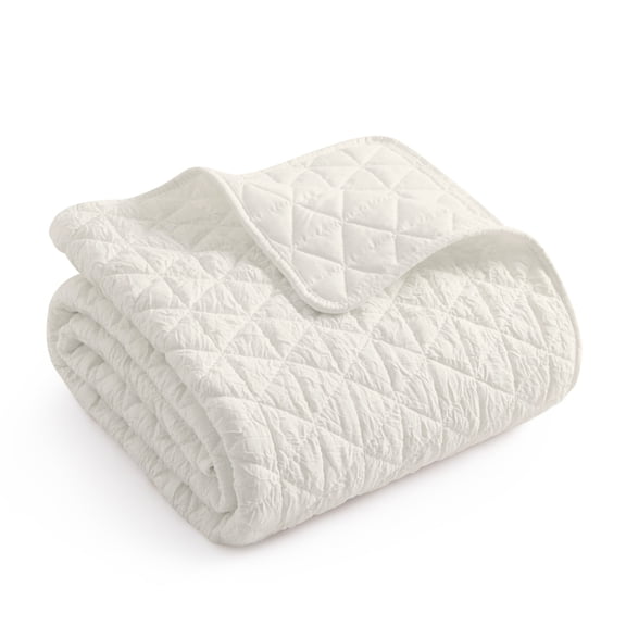 Levtex Home - Rowan - Throw - Diamond Quilted - Cream Crinkle - Throw Size 50x60in. - Polyester