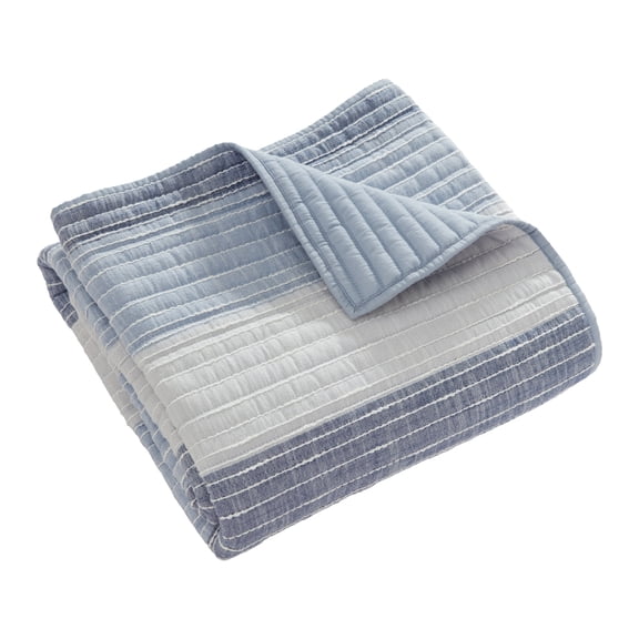 Levtex Home – Sand Stripes Blue Quilted Throw – 50x60in – Textured Stripe – Blue and White – Reversible - Cotton