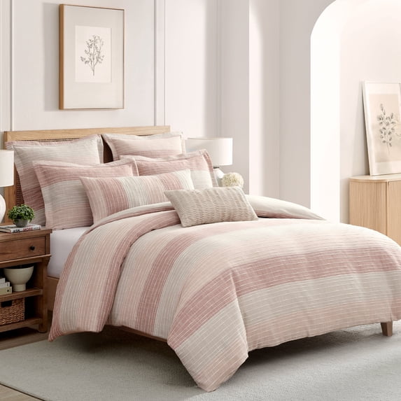 Levtex Home Sand Stripes BlushTwin Duvet Cover Set (68x88in) with 1 Pillowcase (26x20in) - Woven Jacquard Stripe - Pink, Dusty Rose, Cream, White - Cotton Twin Size Duvet Cover Set - Soft, Pre-Washed