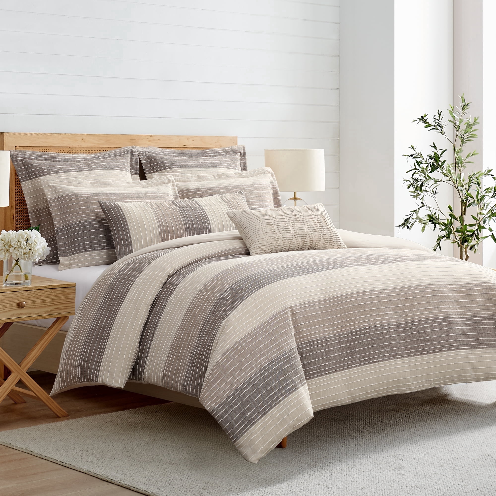 Levtex Home Sand Stripes Chocolate Twin Duvet Cover Set (68x88in) with 1 Pillowcase (26x20in) - Woven Jacquard Stripe - Brown, Tan, White - Cotton Twin Size Duvet Cover Set - Soft, Pre-Washed