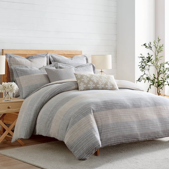 Levtex Home - Sand Stripes Natural Duvet Cover Set - King Duvet Cover (106 x 94in.) + Two King Pillow Cases (36 x 20in.) - Jaquard Stripe - Tan, Chambray, Blue, White - Cotton