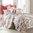 thumbnail image 1 of Levtex Home - Santa Claus Lane Quilt Set - King Quilt (106x92in.) + Two King Pillow Shams (36x20in. ) - Christmas Script - Red, Teal, Yellow, Green, Black and White - Reversible, 1 of 6