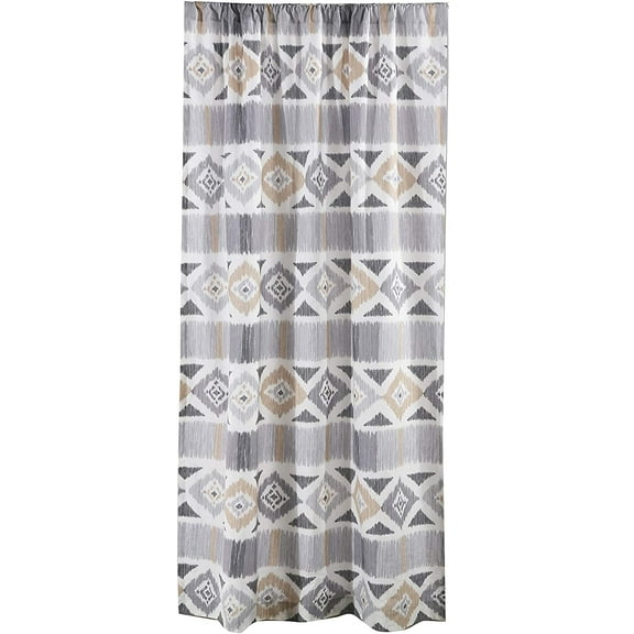 Levtex Home - Santa Fe - Drape Panel/Curtain (55x84in.) with Rod Pocket - Ikat Pattern in Soft Grey, Cream and Tan - Orange, Teal, Red and Blue - 100% Cotton