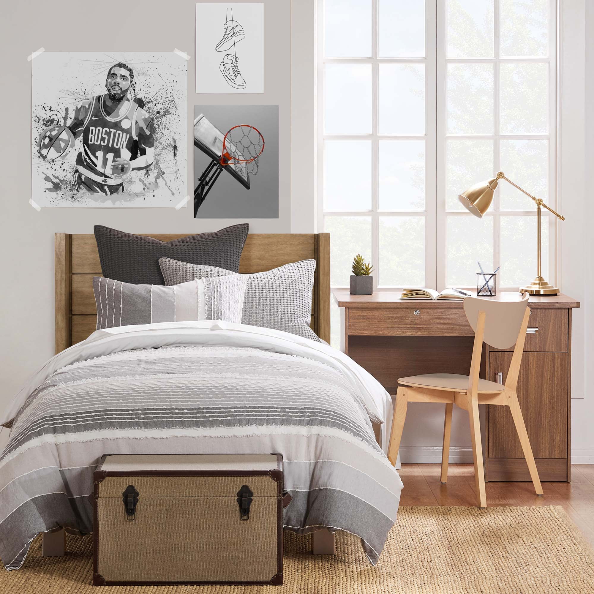 Levtex Home - Santander Comforter Set - Twin Comforter + One Standard Pillow Case - Grey, Beige, White - Jacquard - Comforter (68 x 88in.) and Pillow Case (26 x 20in.) - Cotton