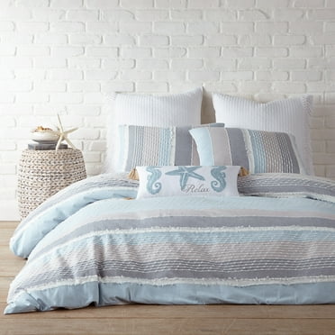 Levtex Home - Santander Duvet Cover Set - King Duvet Cover + Two King Pillow Cases - Grey, Chambray, Blue, White - Jacquard - Duvet Cover (106 x 94in.) and Pillow Case (36 x 20in. ) - Cotton