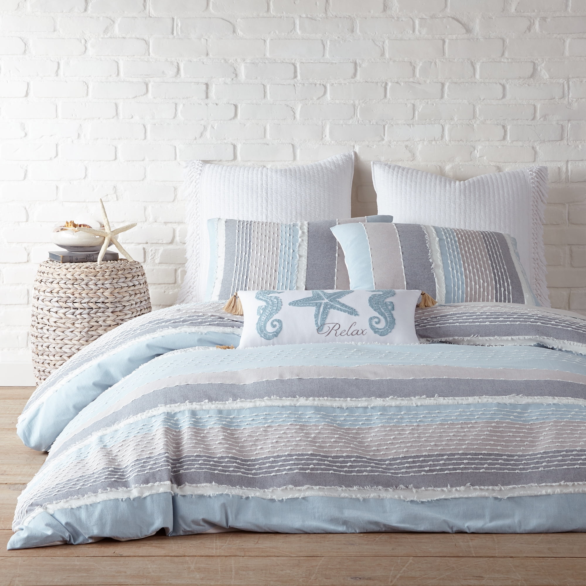 Santander Blue and Gray Cotton Twin/Twin XL Duvet Cover Set
