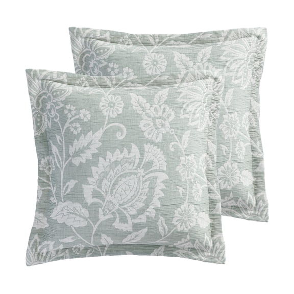 Levtex Home – Sarrah Sage Euro Sham Set – Two Euro Shams – Botanical Floral Design – Sage and White – Crinkle Polyester Front – No Inserts Included