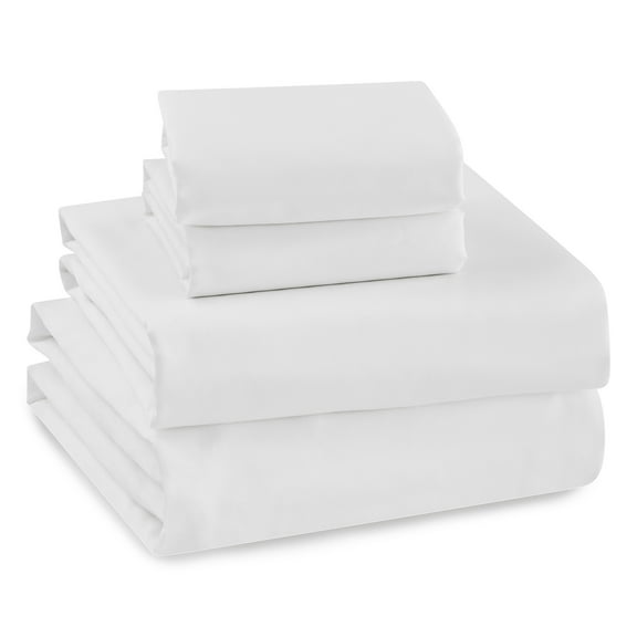 Levtex Home - Sateen Sheet Set - White - Twin - Fitted sheet, Top Sheet, One Pillowcase - 100% Cotton, 400 Thread Count