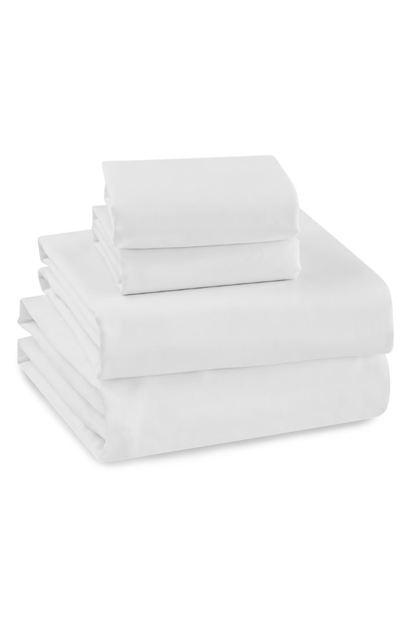 - Sateen Sheet Set - White - Twin - Fitted sheet, Top Sheet, One Pillowcase - 100% Cotton, 400 Thread Count