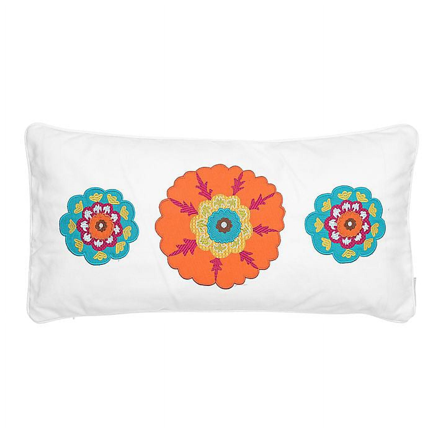 Multicolor Embroidered Cotton Rectangular Pillow 12x24