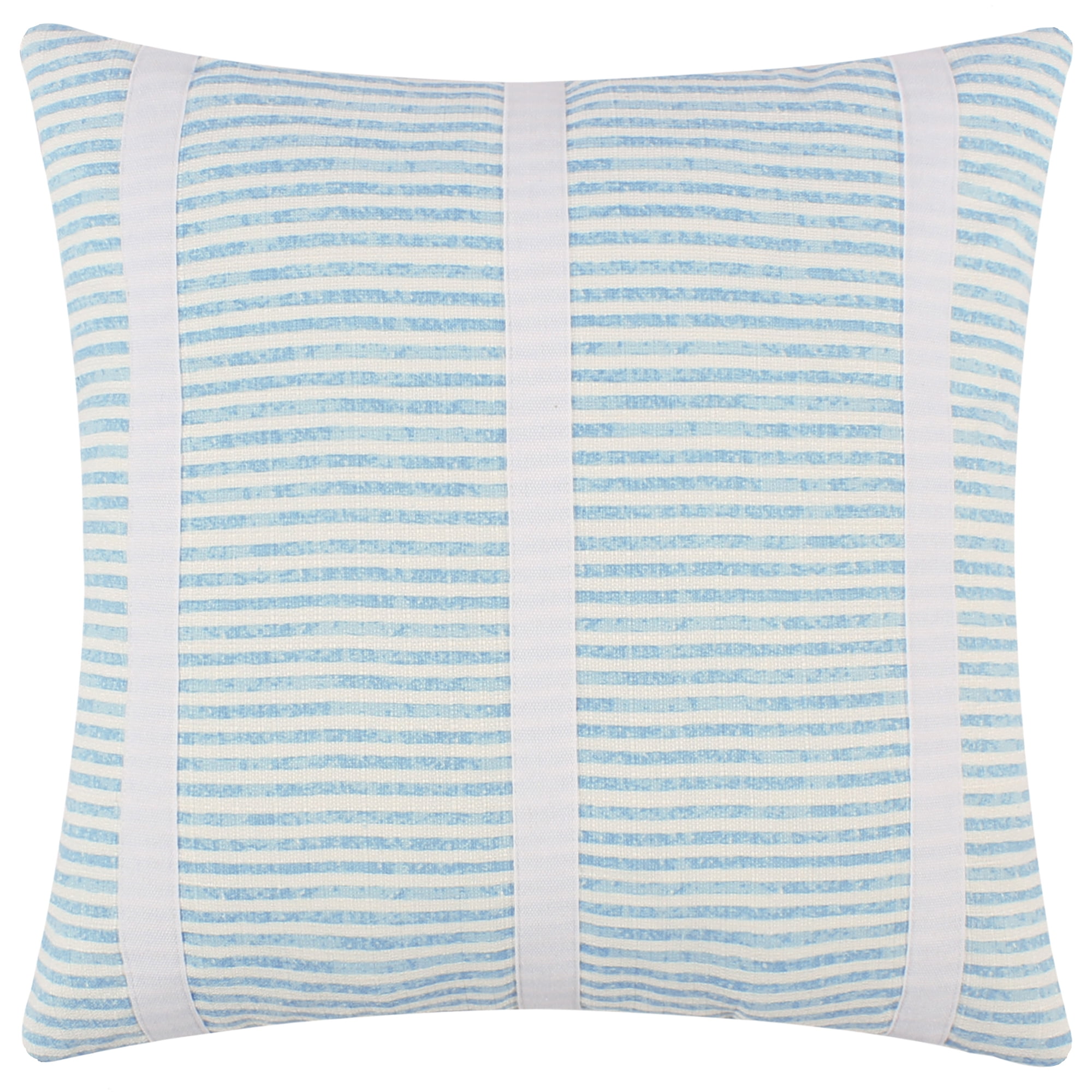 Blue and White Striped Cotton Square Pillow