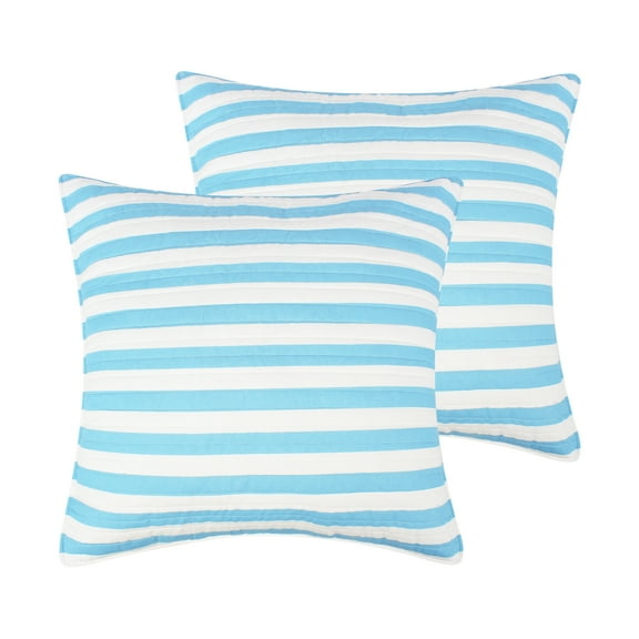 Levtex Home - Sol Stripe Quilt - Euro Sham - Stripe - Bliue and White - Quilt (26x26in.) - Reversible - Cotton