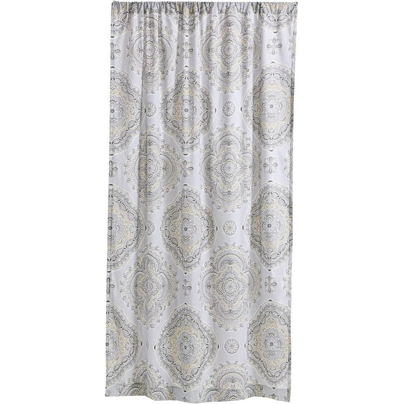 Levtex Home - Solano - Drape Panel/Curtain (55x84in.) with Rod Pocket - Sophisticated Medallion - Grey, Black, White, and Beige - Cotton Fabric