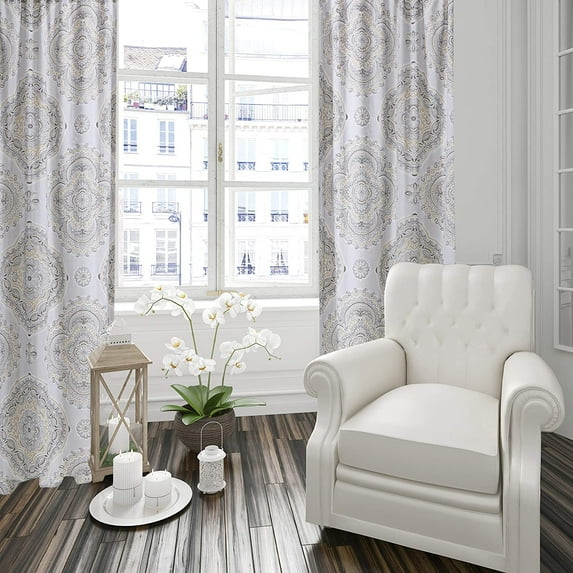 Levtex Home - Solano - Window Panels with Rod Pocket - Two Curtains 84 inch Length - Medallion - Grey, Charcoal, Taupe - 100% Cotton - Lined