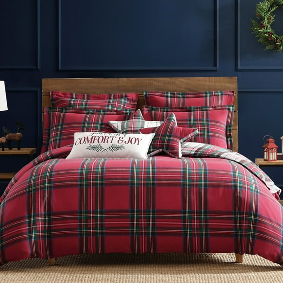 Levtex Home - Spencer Plaid Duvet Cover Set - King Duvet Cover + Two King Pillow Cases - Tartan Plaid - Red, Green, White, Blue, Gold - Duvet Cover (106 x 94in.) and Pillow Case (36 x 20in. ) - Cotton