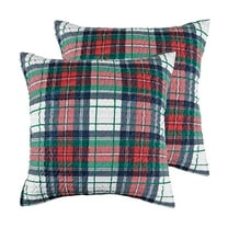 Levtex Home - Spencer Plaid Navy - Euro Sham Set of 2 (26x26in.) - Plaid - Red Green White - No Insert- Cotton