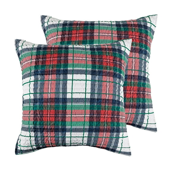 Levtex Home - Spencer Plaid Navy - Euro Sham Set of 2 (26x26in.) - Plaid - Red Green White - No Insert- Cotton