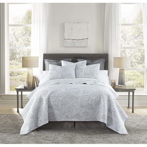 Levtex Home Spruce Grey Quilt Set -Full/Queen Quilt + Two Standard Pillow Shams - Paisley Pattern in Soft Grey Tones - Quilt Size (88 x 92") and Pillow Sham Size (26 x 20”)- Reversible Pattern- Cotton