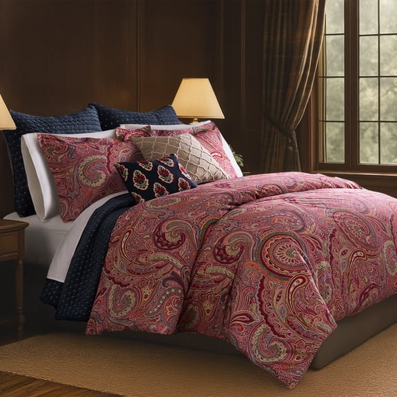 Levtex Home - Spruce Red Comforter Set - Full/Queen Comforter (90x94in.) and 2 Standard Shams (20x26in.) - Paisley Design - Reversible - Cotton Front and Back - Polyester Fill