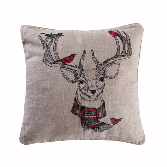 Levtex Home - Spruce Red - Decorative Pillow (20 x 20in.) - Festive Deer - Red, Green, Black, Beige