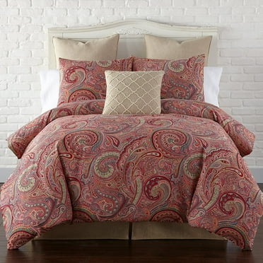 Levtex Home - Spruce Red Duvet Cover Set - Twin/Twin XL Duvet Cover (68 x 88in.) + One Standard Pillow Cases (26 x 20in.) - Paisley Pattern - Red, Tan, Grey, Burgundy - Cotton