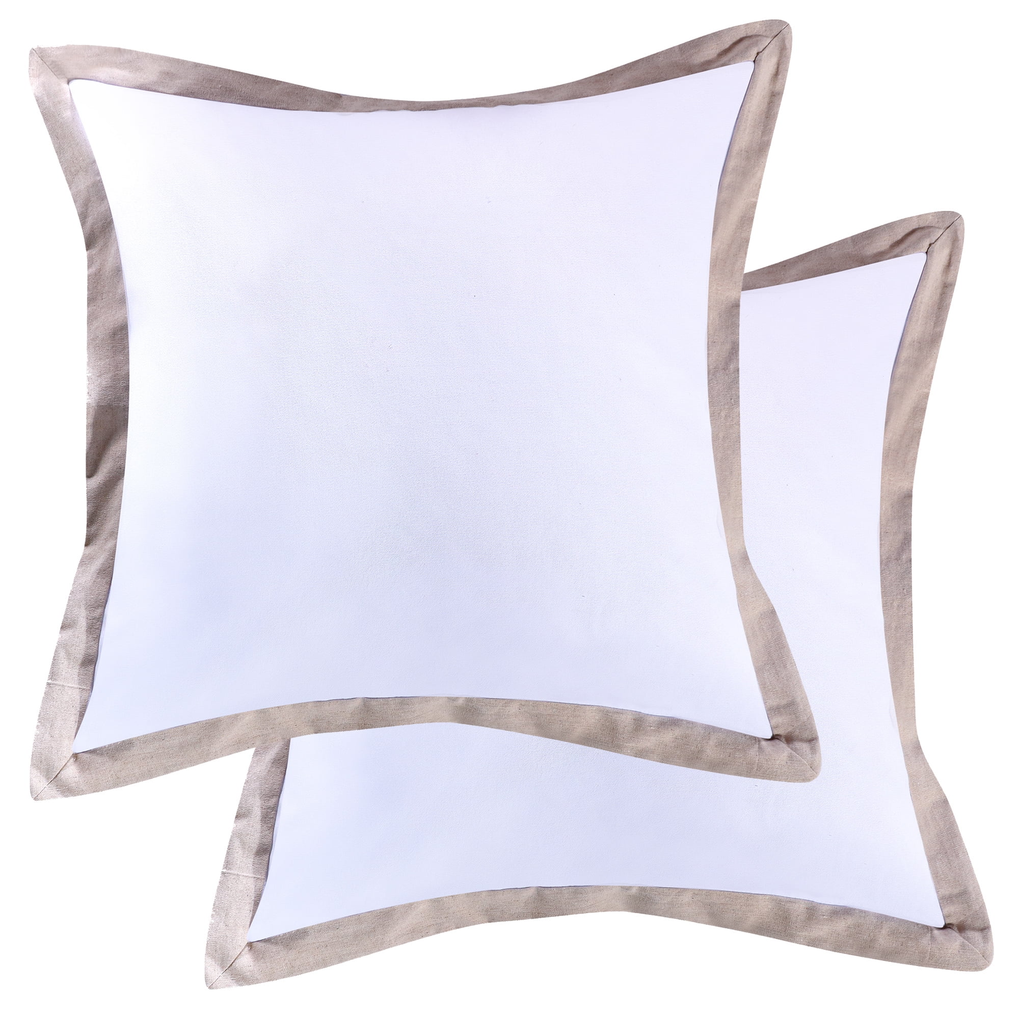 Spruce White and Tan Cotton Euro Shams Set of 2