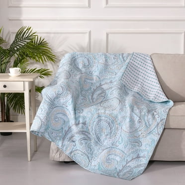 Levtex Home - Spruce Spa - Quilted Throw - 50x60in. - Paisley Pattern in Soft Spand Tan Hues - Reversible Pattern - Cotton Fabric